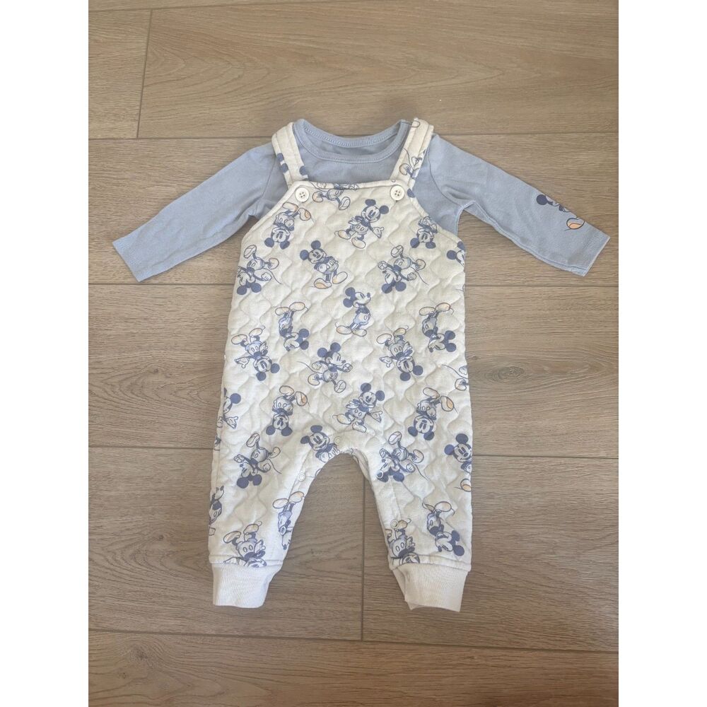 Disney Baby Mickey Mouse Quilted Overalls & Blue Long Sleeve Top Set 3-6 Months